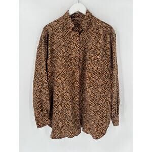 Vintage Button Up Womens Medium Brown Black Cheetah Animal Print Long Sleeves